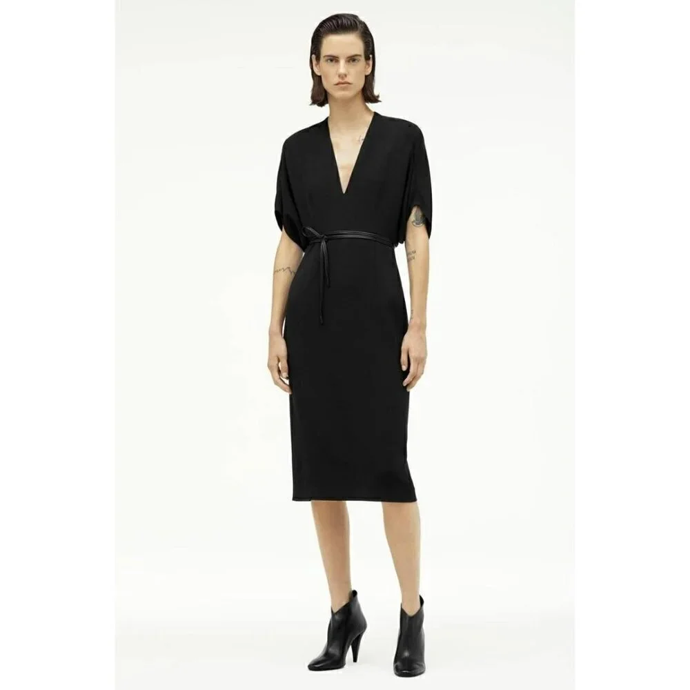 NWT zara narciso rodriguez black v neck midi dress size L